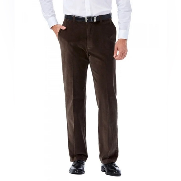 Haggar “Comfort Fit Waist” Oak Brown Flat Front Corduroy Pants 40W x 30L - Picture 1 of 10